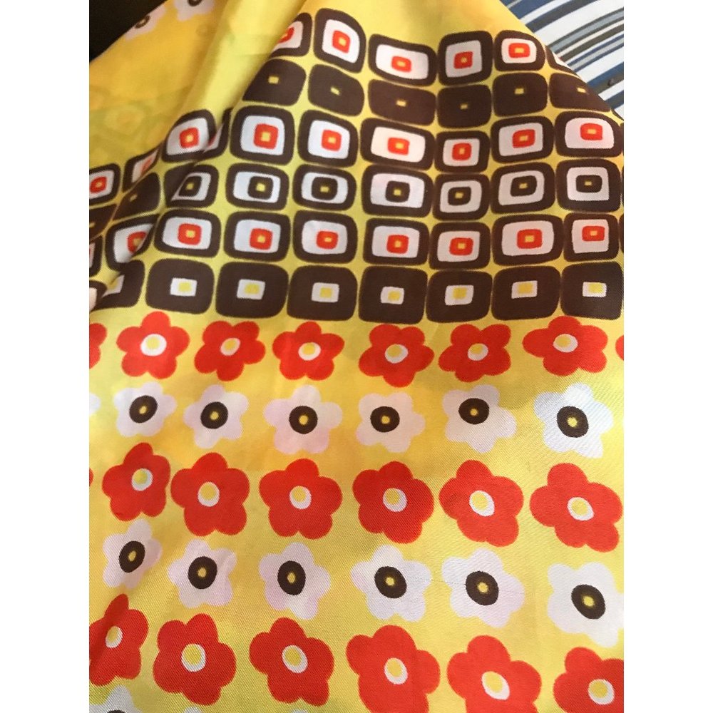 Vintage Echo Yellow Flower Power  100% Silk Scarf